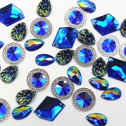 ROYAL Dark Blue Mix Shape Round Drop Stone and Crystals Diy Sew on Rhinestones For Sewing Crafts Wedding Bridal Dress Decoration