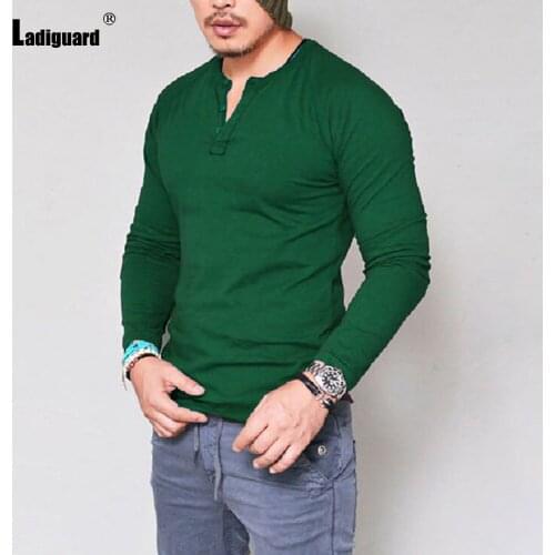 Ladiguard 2021 Summer Casual Skinny Pullovers Long Sleeve Mens Top Streetwear Blue Shirt Tees Sexy Men Clothing Plus Size S-4XL