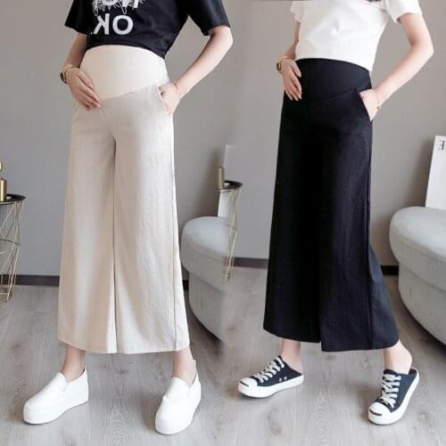 Summer Thin Nine-leg Wide-legged Maternity Pants New Fashion Casual Straight Plus Size Solid Color Stomach Lift Pregnant Pants