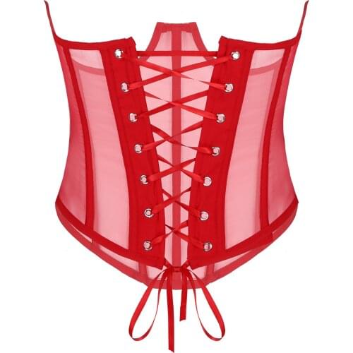 Lingerie Corset Bustier for Sexy Womens See-Through Lace-Up Corselet Underwear Slim Fit Body Shaper Girdle Cincher