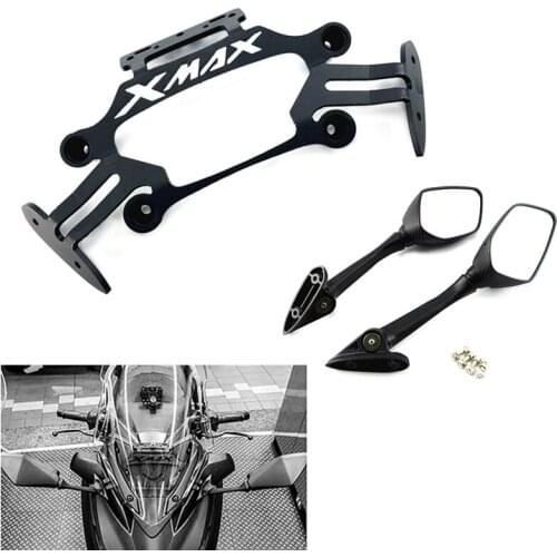 For Yamaha XMAX300 X-MAX 250 300 Motorcycle CNC Front Stand Holder Mobile Phone Bracket GPS Plate Bracket with Rearview Mirrors