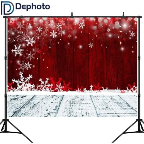 Dephoto Christmas Backdrop Red Snowflake Festive Photography Backdrops Wooden Floor Vinyl Backgrounds for Photo Studio Photocall