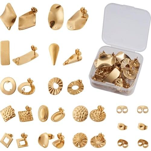 1Box 304 Stainless Steel Stud Earring Findings Geometric Earring with Loop Ear Nuts for Female Fashion DIY Jewelry Making