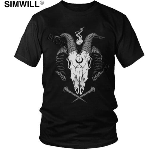 Occult Goat Skull Tshirt Unique Graphic Soft Cotton T-Shirts for Men Short Sleeve Crew Neck Demon T-Shirts