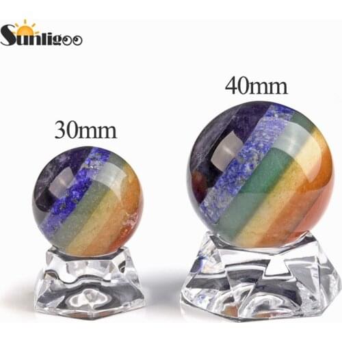 Sunligoo 30mm/40mm Natural 7 Chakra Stone Healing Crystal Gemstone Ball Divination Sphere Sculpture Figurine With Acrylic Stand