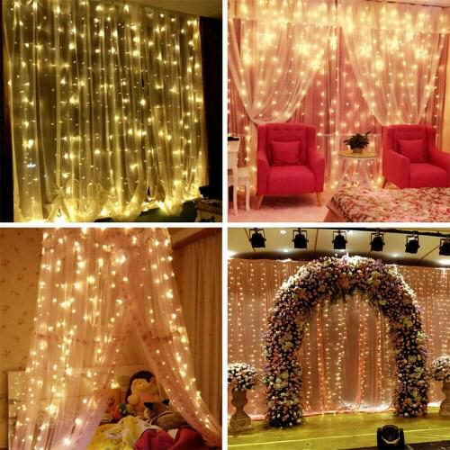 Solar/Battery/USB Powered LED Window Curtain Fairy Lights Wedding Party Backdrop String Light Outdoor Garden Lamps Decoration