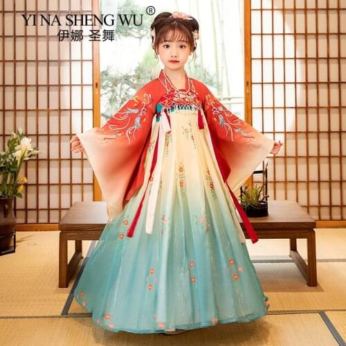 Ancient Costume Chinese Style Traditional Child Fairy Tang Suit Cosplay Hanfu Folk Dance New Dress for Girl Performance Clothing
