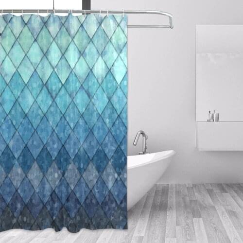High Quality Custom Waterproof Bathroom Mermaid Scales Geometric Rhombus Shower Curtain Polyester Fabric Bathroom Curtain