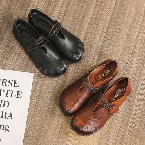 Retro Five-toed Leather Flat Womens Shoes Ethnic Style Large Size Single Shoes Four Seasons Leather Shoes Women Shoes