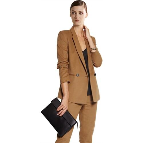 Khaki Double Breasted Peak Lapel Stylish Office Lady Womens Suit Set For Work Slim Fit Casual Plus Size Jacket Blazer Pants