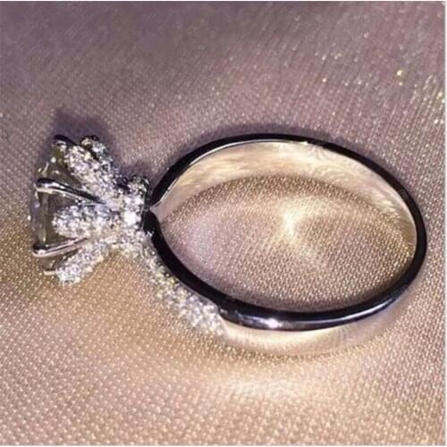 Luxury 2ct Simulated Diamond Engagement Ring Jewelry gift Flower Design Solid 100% 925 Sterling silver Wedding Rings for Women