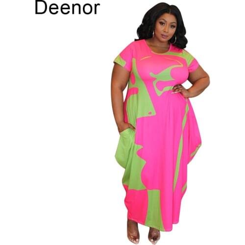 Deenor Plus Size Dresses Printed Long Sleeve Casual Dress Summer Party Beach Dresses Womens Summer Dresses 2021