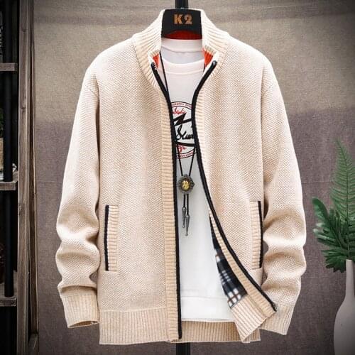 Winter Warm Thicken Mens Knitted Sweater Coat Men Cardigan Fleece Full Zip Male Causal Clothing Knitwear Jackets Plus Size