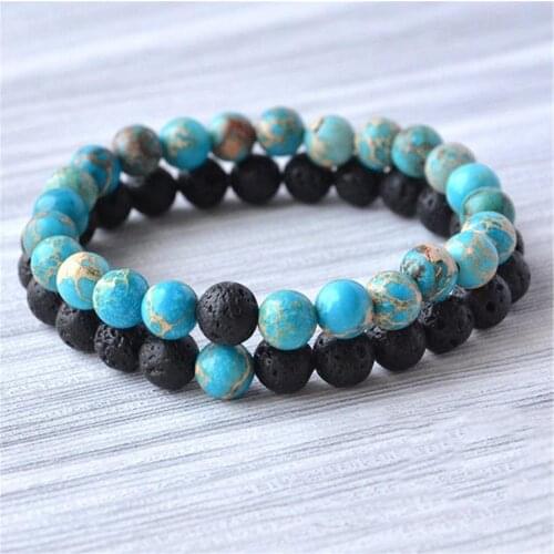 1Pair 8mm Imperial Jasper Lava Stone Handmade Mala Bracelet Buddhism Prayer Spiritua Wristband Japa
