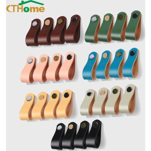 Northern European-Style Cowhide Small Wardrobe Drawer Door Pull Genuine Leather Handle Kitchen Cabinet Handles Furniture Knobs