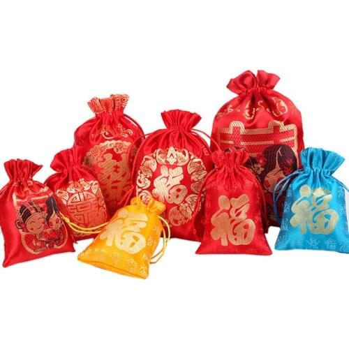 10pcs Classic Chinese Style Flower Gift Bag Drawstring Embroidery Jewelry Bag Wedding Candy Bag DIY Manual Sachet