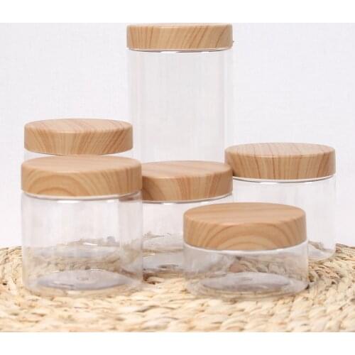 100/200/500/800ml Empty Clear Pet Jars Containers With Plastic Imitation Wood Lids Storage Bottle Big Capacity New
