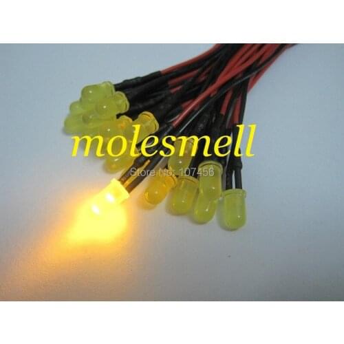 1000pcs 5mm 12v diffused yellow 12V DC yellow lens 20cm Pre-Wired LED Light DIY free shipping