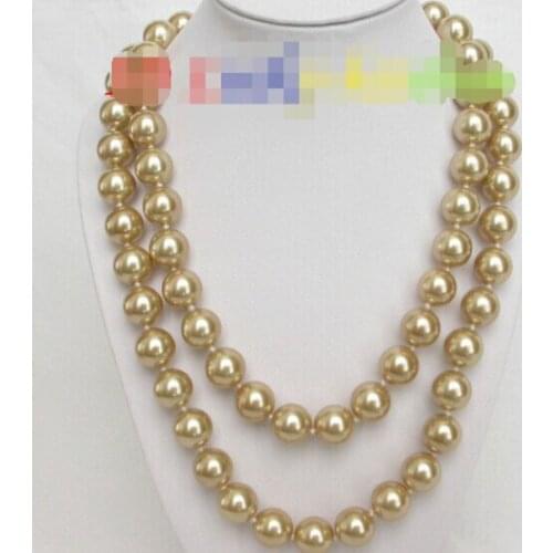 12mm round champagne south sea shell pearl necklace Factory Wholesale price 34inch real Women Fine for lady jewelry
