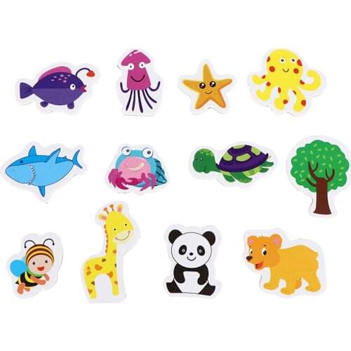 12Pcs colorful Fridge Magnet Creative Cartoon 3D Stickers Toys Mix Ocean Animals Wooden