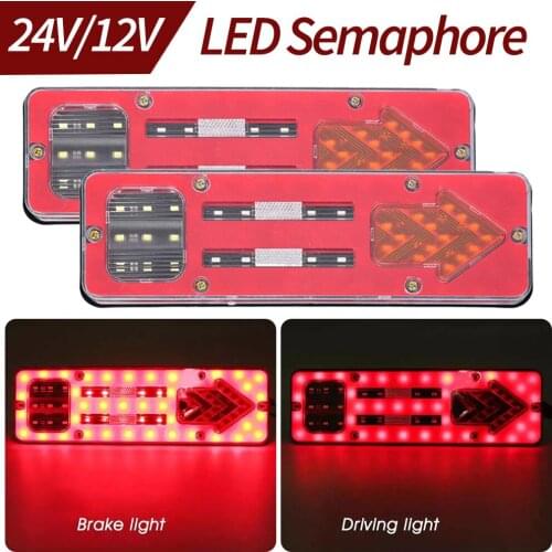 2Pcs 24V LED Car Truck Tail Light Turn Signal Dynamic Rear Brake Reverse Signal Lamp Trailer Bus Camper Caravan Car Accessories