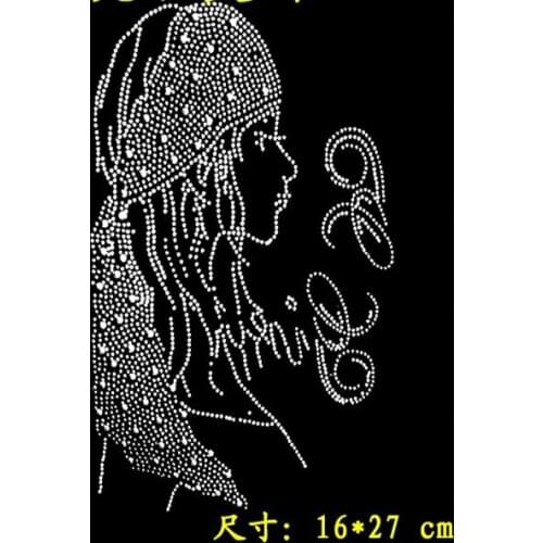 2pc/lot Lovely Girl flatback hot fix rhinestone motif iron on design rhinestone applique patch shirt