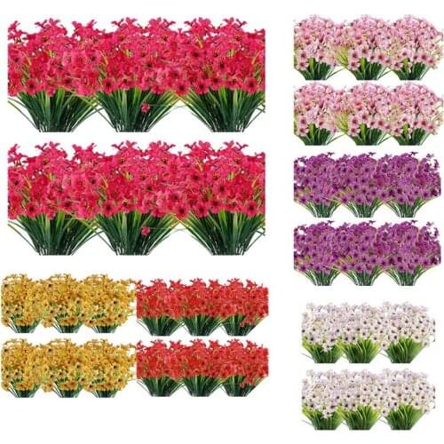 20 Bundles Artificial Flowers Outdoor Fake Flowers Plastic Greenery Shrubs Garden Porch Window Box Decor-ABUX