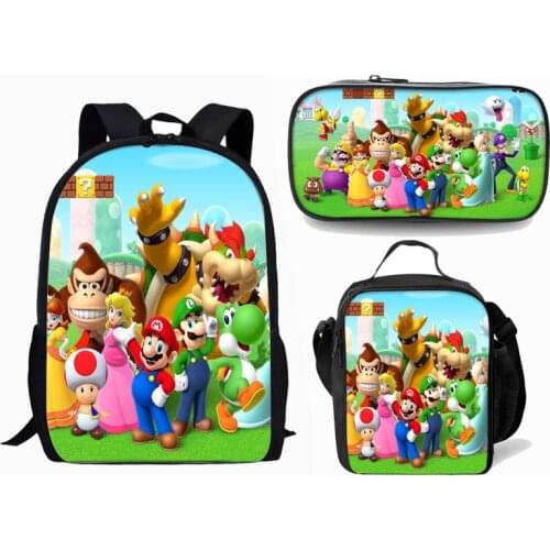 3pcs/set Rucksack Students Girls Boys Knapsack Pretty Surprise Gift Schoolbag Mario Bros Backpack For kids Teens Mochilas