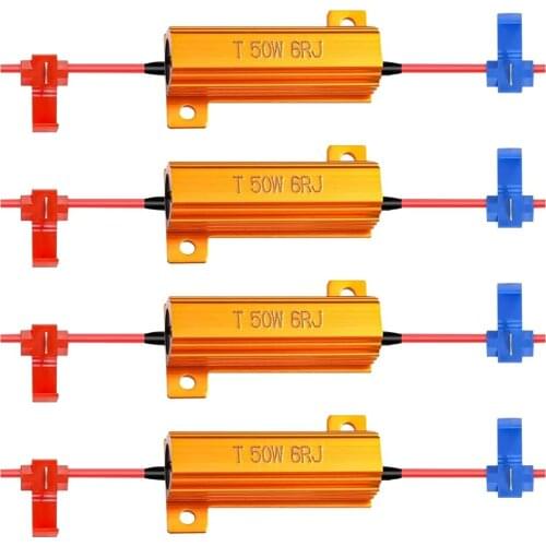 4pcs 50W 6ohm LED Load Resistor for Fix Hyper Flash, Warning Cancellor Blinker Turn Signal Light Running Blink with 4 Wire Clip