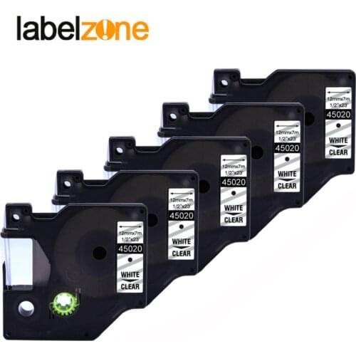 5pcs 12mm 45020 white on clear compatible dymo D1 12mm label printer 45020 laminated label tapes for LabelManager 160 printer