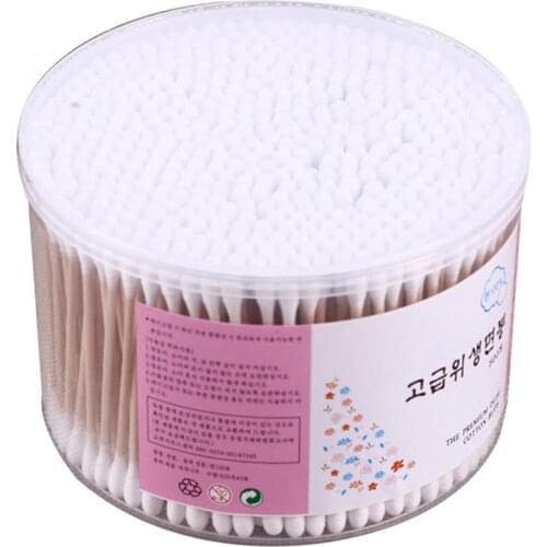 500Pcs Disposable Double Heads Cotton Swabs Bamboo Cotton Buds Wood Sticks Ear Cleaning Sticks Makeup Tools
