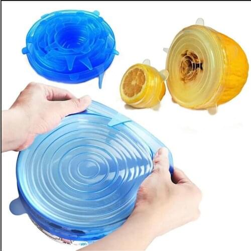 6PCS/Set Universal Silicone Suction Lid-bowl Pan Cooking Pot Lid-silicon Stretch Lid Cover Kitchen Pan Spill Lid Stopper Cover