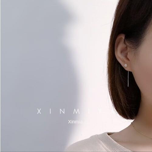 925 sterling silver jewelry with small ear line freshwater pearl 2021 new trendy temperament long tassel earrings for female