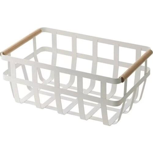 White Iron Decorative Small Bamboo Handle Storage Baskets