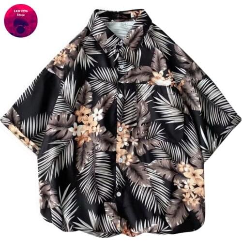 New Arrival Korean Fashion Harajuku Short Sleeve Shirt Summer Floral Graphics Casual Shirts Hawaii Mens Beach Vacation Tops