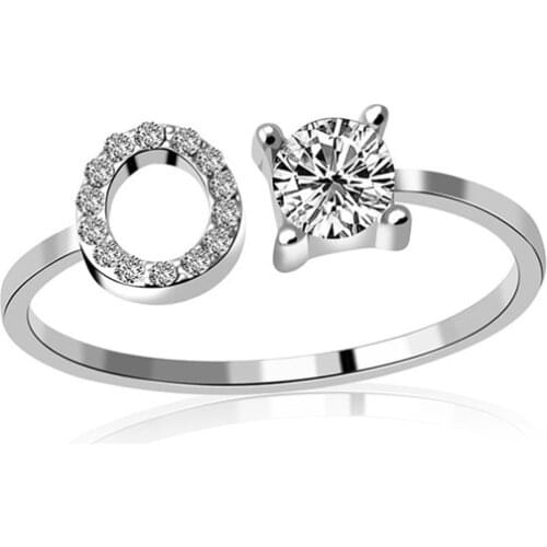 DoreenBeads Fashion Women Wedding Ring Jewelry New Design Letter A-Z Openable Adjustment Rings Simple Wild Crystal Gem Circle