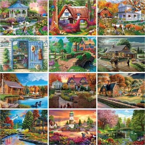 EverShine 5D Diamond Painting Landscape Cross Stitch Diamond Embroidery House Rhinestones Art Hobby Gift Decoration For Home