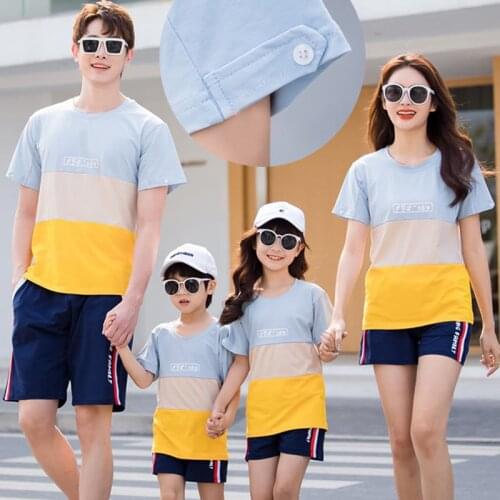 Family Matching T-shirt Summer Mum Daughter Dad Son Cotton T-shirt &Shorts Couple Matching Clothes Adults Kids Clothing Set