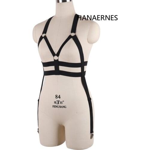 HANAERNES Goth Bondage Harness Set Women Open Chest Bra Festival Rave Wear Sexy Lingerie Body Cage Adjust Fetish Briefs