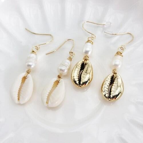 KBJW Original Handmade Pearl Earrings Gold Color Natural PUKA Shell Earrings 2019 Fashion Jewelry Accessoires for Women