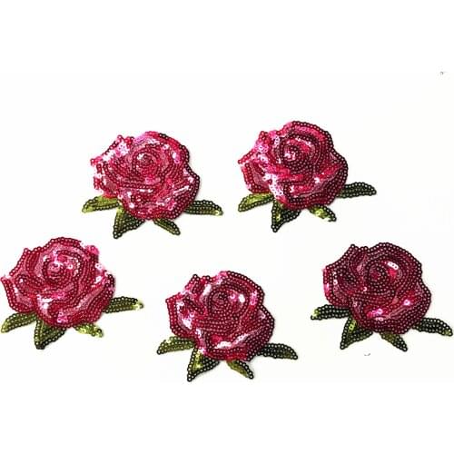 Red rose sequined patches para vestuario apliques de roupa decorative sew on patches for clothing parches para la ropa