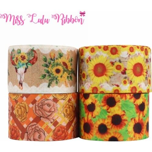 Free Shipping 1-1/2"38mm 50Yards Flower Grosgrain Ribbon For Handmade Bow Sewing Supplies