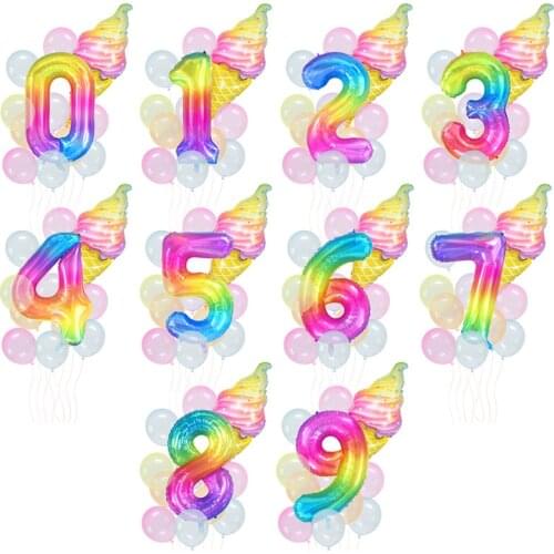 Summer Birthday Theme Party Ice Cream Balloon Foil Number Ballon Decoration for Kids Adult Party Baby Shower Helium Globos Decor