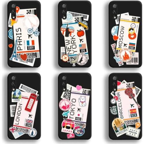World Citiy Paris Moscow New York Travel Tickets Phone Case For Huawei Honor 30 20 10 9 8 8x 8c v30 Lite view 7A pro