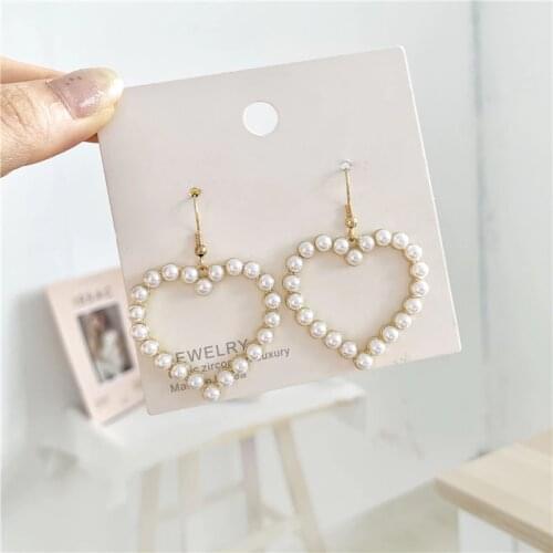 Fashionable harajuku soft of retro geometric stud earrings heart-shaped love sweet hearts of pearl earrings accessories