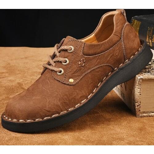 Shoes Men Genuine Leather Men Shoes lace up Work Casual oxfords handamde sewing cow leather Flats Oxfords Dress Shoes men