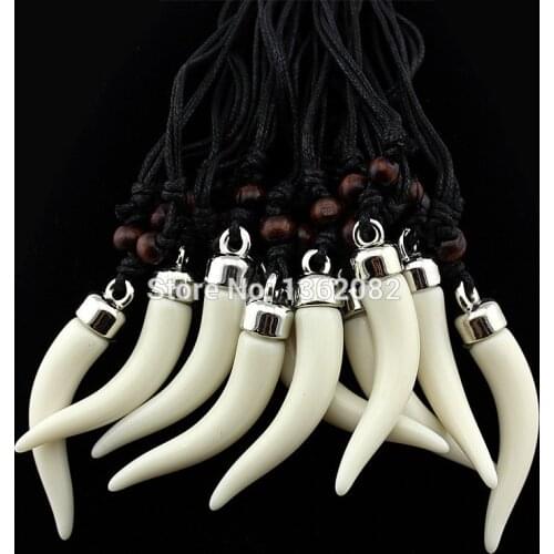 LOT 12pcs Imitation Yak Bone Wolf Tooth Pendant Necklace Acrylic Elephant Teeth Amulet Necklace Men Womens Jewelry MN580