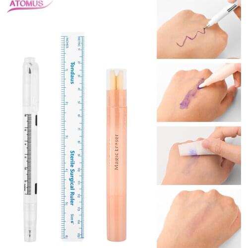 Tattoo Marker Skin Scribe Set Microblading Surgical Skin Eraser Pens Rotulador Transfer Eyebrow Skin Marker Pen Measuring Ruler