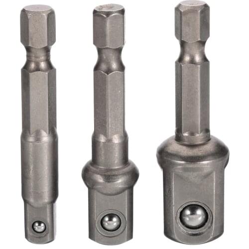 3pcs Chrome Vanadium Steel Socket Adapter Set Hex Shank To 1/4" 3/8" 1/2" Extension Drill Bits Bar Hex Bit Power Tools