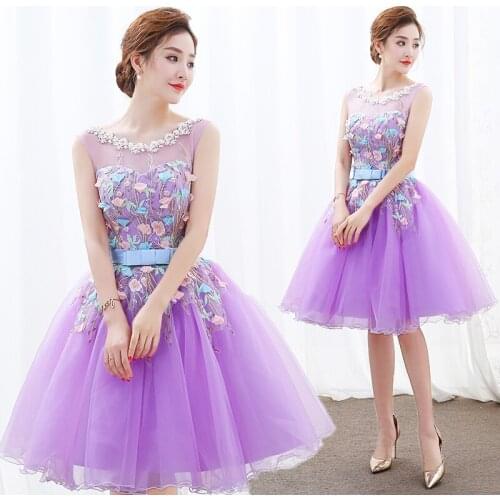 New sweat sleeveless light purple girl junior princess bridesmaid banquet party ball dress gown free shipping Knee-length